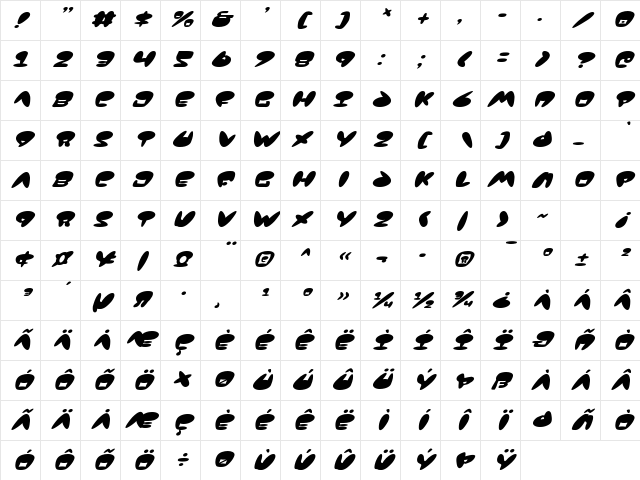 Jackson Italic Italic Character Map