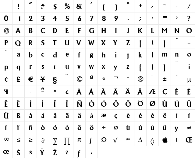 JacobBecker Bold Character Map JacobBecker Bold Character Map