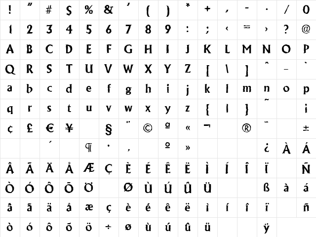 JacobBeckerAntique Bold Character Map