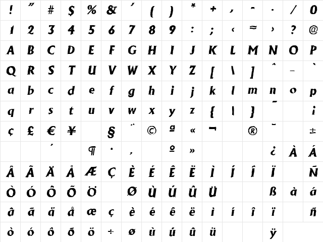 JacobBeckerAntique-ExtraBold Italic Character Map