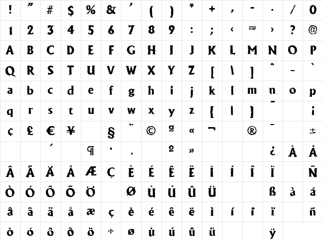 JacobBeckerAntique-ExtraBold Regular Character Map