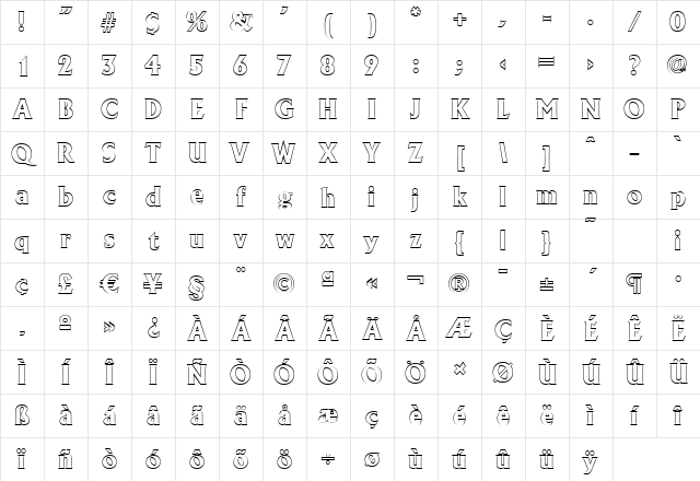JacobBeckerOutline-ExtraBold Regular Character Map