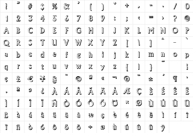 JacobBeckerShadow-Medium Regular Character Map