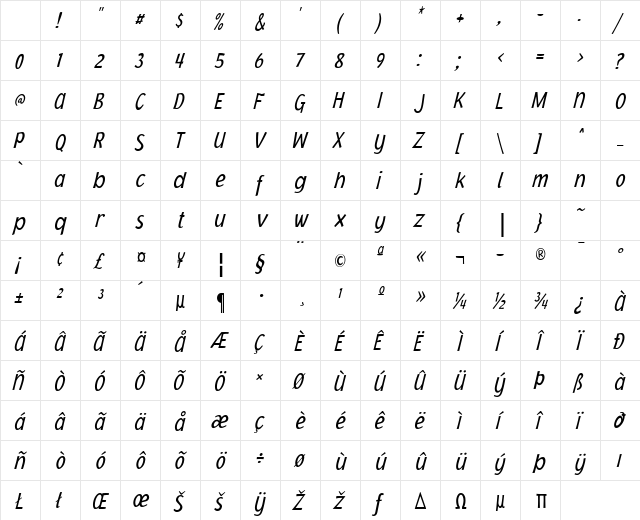 Jacoby Cond ICG Light Italic Character Map Jacoby Cond ICG Light Italic Character Map