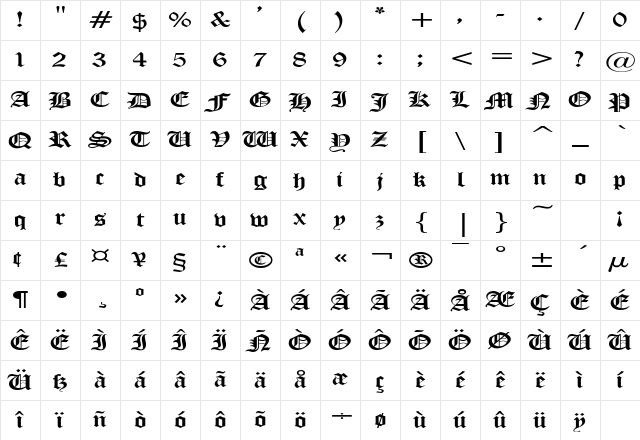 ManuscriptExtended Regular Character Map ManuscriptExtended Regular Character Map