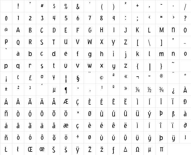 Jacoby Cond ICG Light Regular Character Map