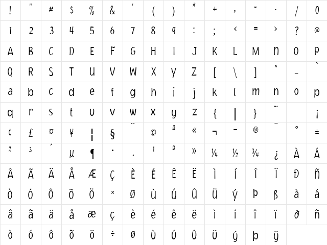Jacoby Cond ICG XLight Regular Character Map