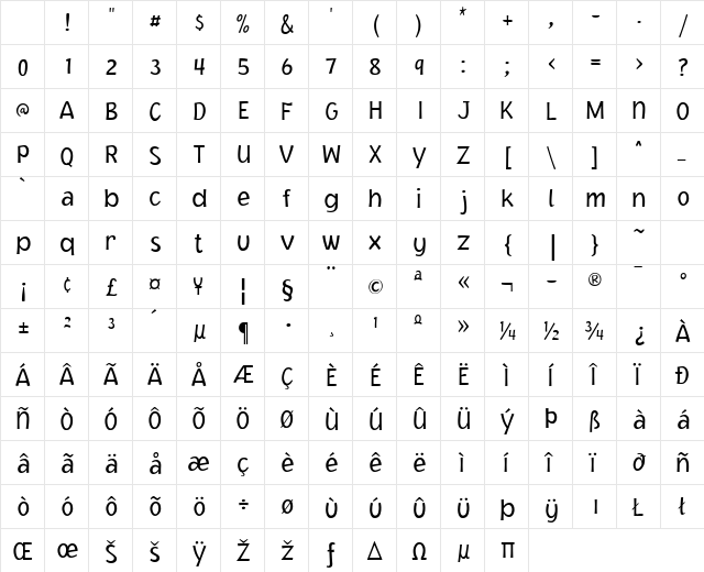 Jacoby ICG Light Character Map Jacoby ICG Light Character Map