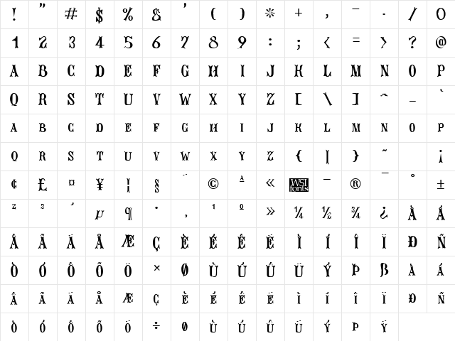 JacquesRoughcut Regular Character Map
