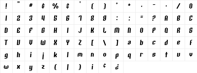 Archery Black Italic Character Map