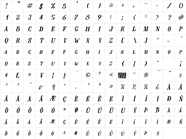 JacquesRoughcut kursiv Character Map