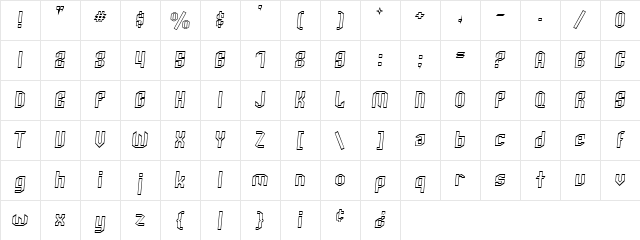Archery Black Outline Italic Character Map