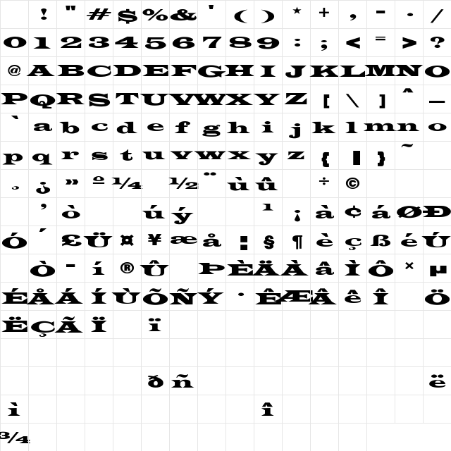 James-WideExt-Normal Regular Character Map James-WideExt-Normal Regular Character Map