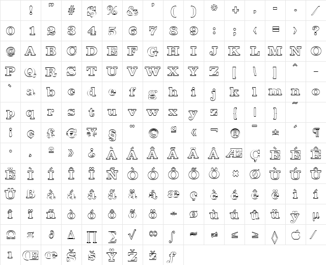 JamesBeckerOutline Bold Character Map JamesBeckerOutline Bold Character Map