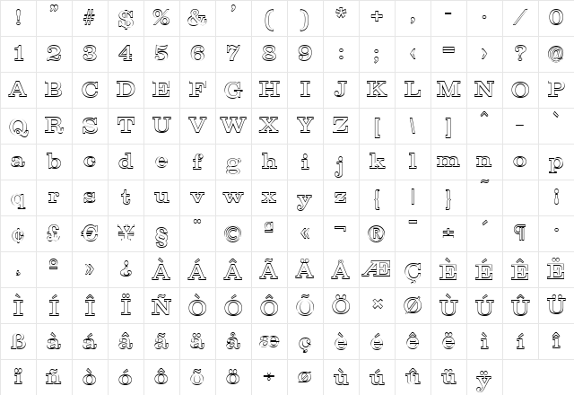 JamesBeckerOutline Regular Character Map
