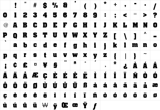 Archer Bold Character Map