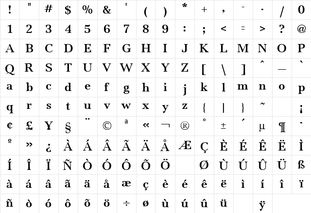 Jamille Bold Character Map