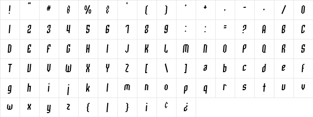Archery Black Condensed Italic Character Map