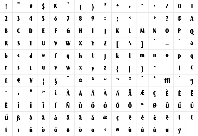 Jandoni Bold Character Map