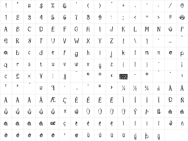Maraca Regular Character Map