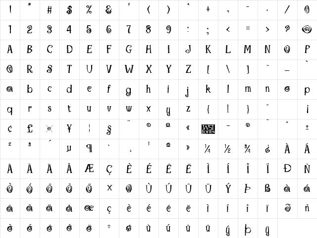 Maraca Bold Character Map