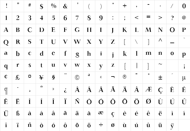 JardineBold Bold Character Map