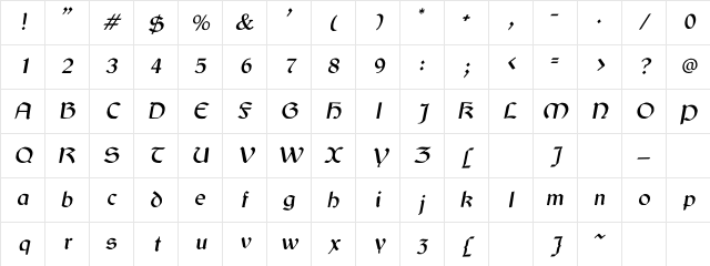 JarrowItal Regular Character Map JarrowItal Regular Character Map