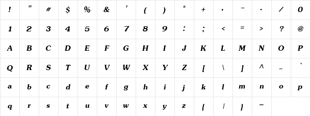 JasmineUPC Bold Italic Character Map