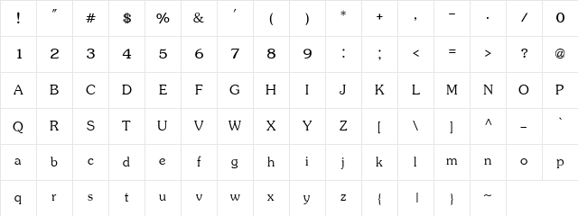 JasmineUPC Regular Character Map