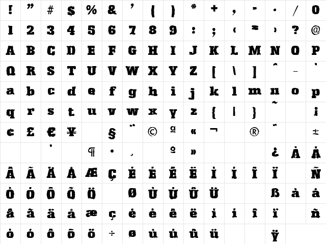 JasonBeckerAntique-Black Regular Character Map