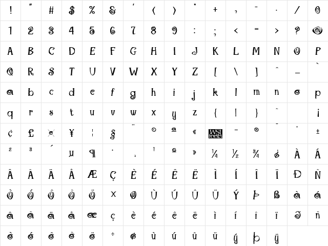 Maraca Bold Character Map