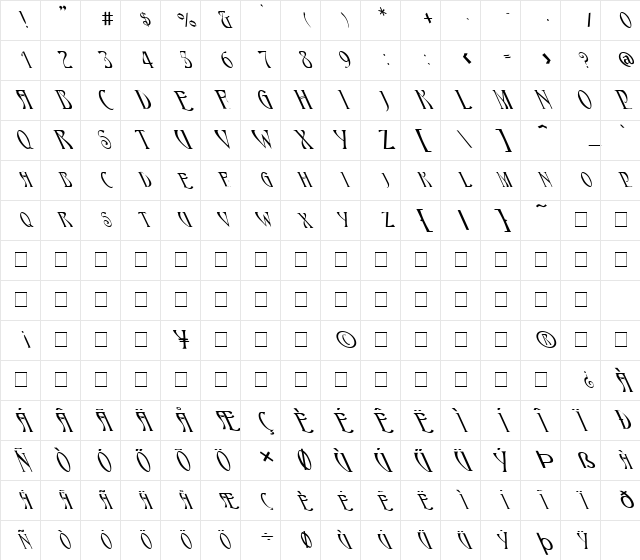 JAZZY18 LEFTY HU Normal Character Map