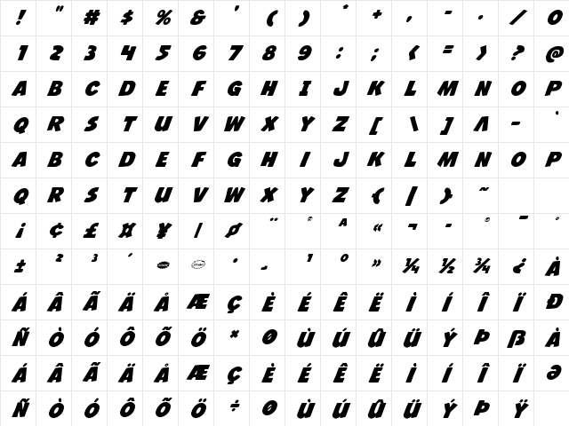 Jack's Candlestick Regular Character Map