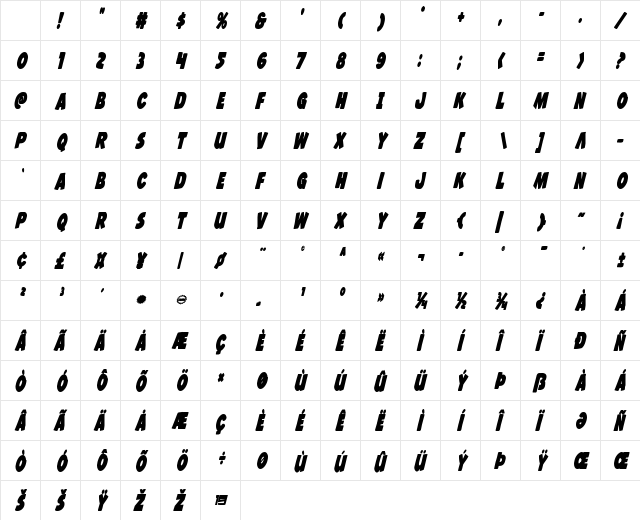 Jack's Candlestick Bold Extra-condensed Character Map Jack's Candlestick Bold Extra-condensed Character Map
