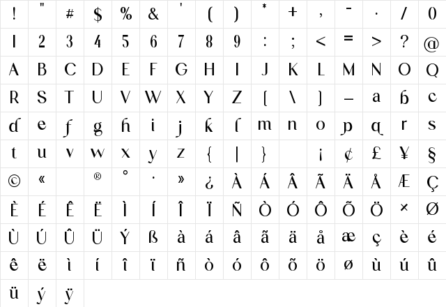 Jekaterina Regular Character Map