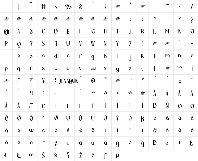 Jenalavin Regular Character Map
