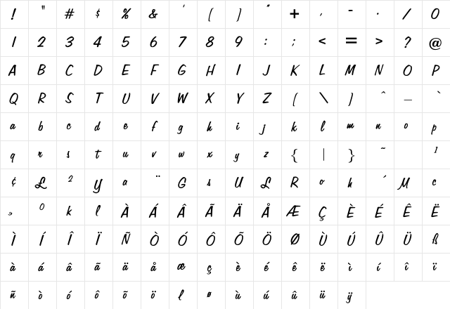 Jenkins Regular Character Map