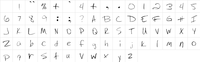 Jenny's Handwriting Regular Character Map Jenny's Handwriting Regular Character Map