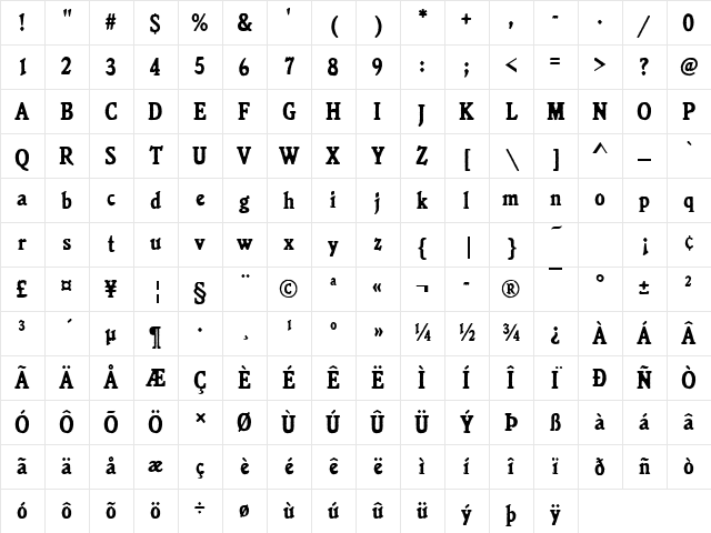 Jenson Becker Bold Cond Regular Character Map