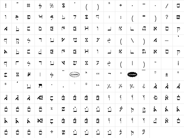Jerusalem Regular Character Map Jerusalem Regular Character Map