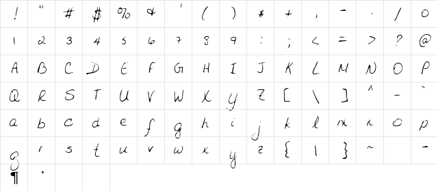 Jessica Regular Character Map