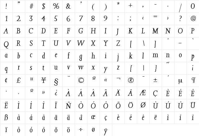 Jessica-Serial-Light RegularItalic Character Map