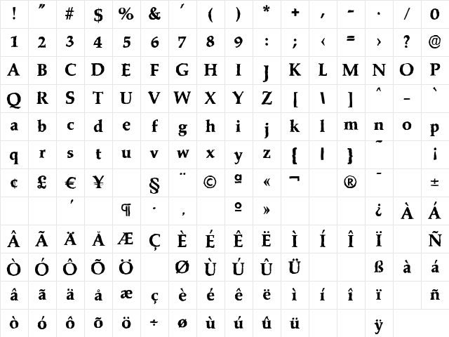 MarathonAntique-Xbold Regular Character Map