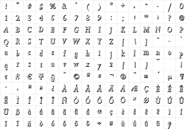 JessicaShadow Italic Character Map