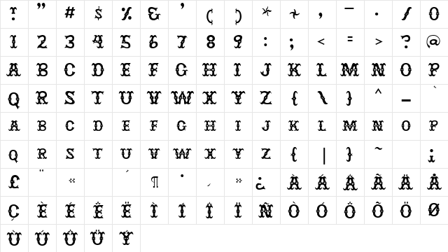 JesterTwo Regular Character Map