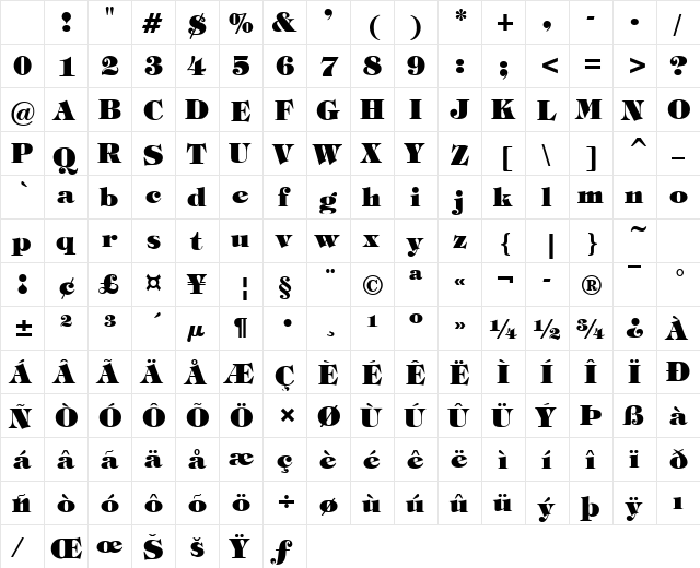 Jewel Bold Character Map
