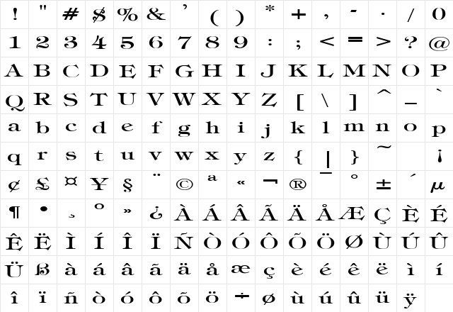 JewelExtended Regular Character Map JewelExtended Regular Character Map