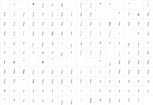 Marbellya Cond Italic Character Map Marbellya Cond Italic Character Map