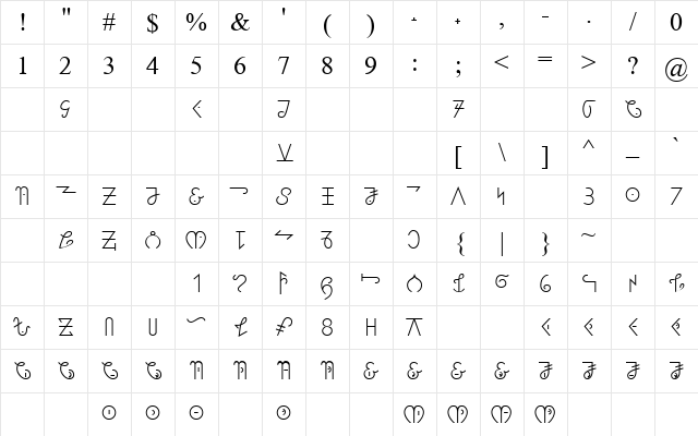 JG Bassa Vah Handwriting Regular Character Map