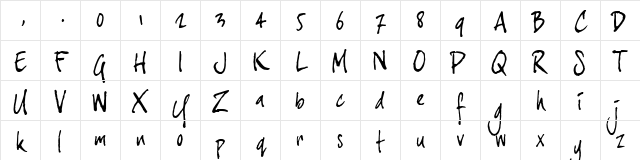 joeHand 3 Regular Character Map
